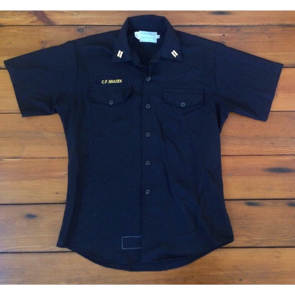 Vintage Rockabilly Mechanig CF Brasek Name Patch Uniform Shirt Poly Rayon M 45"